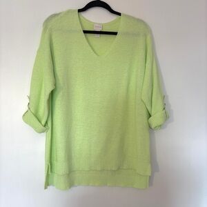 Chico's Light Green V-Neck Knit Sweater